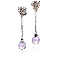 Серьги Эстет, комбинированное золото, 585 проба, бриллиант, аметист