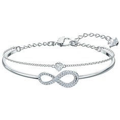 Жесткий браслет SWAROVSKI, кристаллы Swarovski, размер 16.5 см, серебристый
