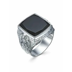 Кольцо МАРШАЛ, серебро, 925 проба, фианит, размер 24, серебристый/черный