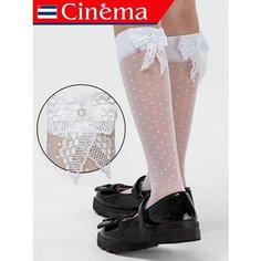 Гольфы Cinema белые в горошек с бантом, размер 24-34, , белый