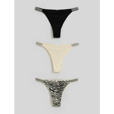 Трусы infinity lingerie, комплект из 3 шт., размер XS, бежевый с черным