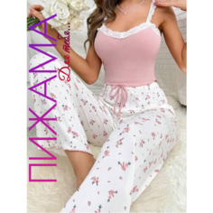 Пижама Sisianna, размер XL(48/50), белый с рисунком