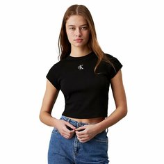 Футболка CALVIN KLEIN CK RIB BABY TEE, размер TM, чёрный