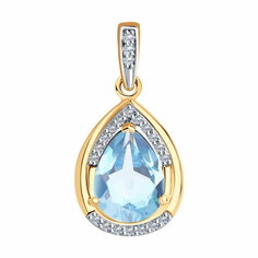 Подвеска Diamant online, красное золото, 585 проба, топаз, бриллиант, голубой