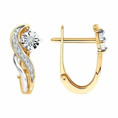 Серьги Diamant, комбинированное золото, 585 проба, бриллиант