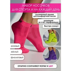 Носки Bona Fide, комплект, 3 пары, размер 38-40, розовый, фиолетовый, желтый