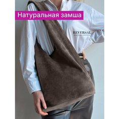 Сумка шоппер Reversal, фактура бархатистая, коричневый