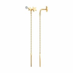 Серьги цепочки Diamant online, красное золото, 585 проба, фианит, длина 5.7 см, , прозрачный