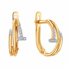 Серьги Diamant online, красное золото, 585 проба, фианит, длина 1.7 см, , прозрачный