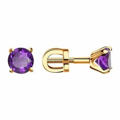 Серьги пусеты Diamant online, красное золото, 585 проба, аметист, длина 1.5 см, , фиолетовый
