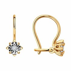 Серьги Diamant online, красное золото, 585 проба, бриллиант, длина 1.2 см, , прозрачный