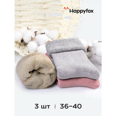 Носки Happyfox, комплект, 3 пары, размер 36-40, розовый, бежевый, серый