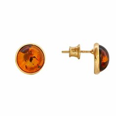 Серьги пусеты Diamant online, серебро, 925 проба, золочение, янтарь, длина 1.2 см, , коричневый