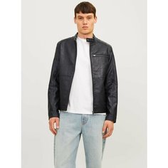 Кожаная куртка Jack & Jones, размер M, черный
