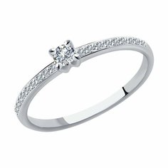 Кольцо помолвочное Diamant online, белое золото, 585 проба, бриллиант, размер 15.5, прозрачный