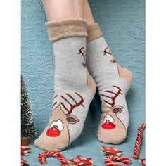 Носки Happyfox Для женщин, размер 36-40, бежевый/серый