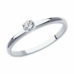 Кольцо помолвочное Diamant online, белое золото, 585 проба, бриллиант, размер 15.5, прозрачный