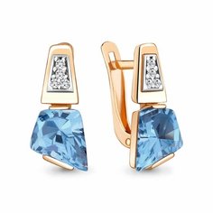 Серьги Diamant online, серебро, 925 проба, золочение, фианит, топаз, длина 1.7 см, , голубой