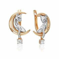 Серьги PLATINA, комбинированное золото, 585 проба, родирование, фианит, , красный/белый