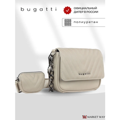 Сумка мессенджер Bugatti, фактура гладкая, бежевый