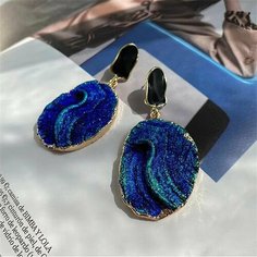 Серьги, пластик, размер 20 мм, синий Fashion