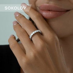 Кольцо SOKOLOV, серебро, 925 проба, родирование, фианит, размер 17, бесцветный