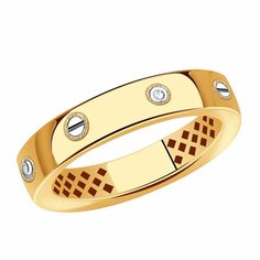 Кольцо Diamant online, красное золото, 585 проба, родирование, фианит, размер 16.5, ширина 4 мм, прозрачный