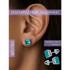 Серьги пусеты MIESTILO, серебро, 925 проба, родирование, горный хрусталь, размер 8 мм, длина 0.8 см, , голубой, синий, бирюзовый, серебристый