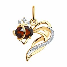 Подвеска Diamant online, красное золото, 585 проба, гранат, фианит, размер 2.1 см., красный