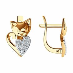 Серьги Diamant online, красное золото, 585 проба, фианит, длина 1.2 см, , прозрачный