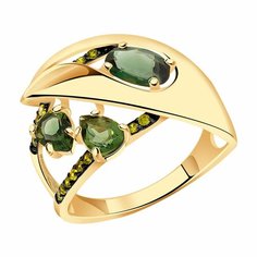 Кольцо Diamant online, красное золото, 585 проба, фианит, турмалин, размер 18, зеленый