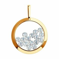 Подвеска Diamant online, красное золото, 585 проба, фианит, минеральное стекло, размер 2.4 см., прозрачный