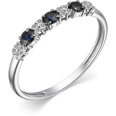 Кольцо Diamant online, белое золото, 585 проба, сапфир, бриллиант, размер 18, темно-синий