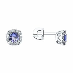 Серьги пусеты Diamant online, серебро, 925 проба, фианит, танзанит, длина 0.7 см, , фиолетовый