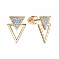 Серьги пусеты Diamant online, красное золото, 585 проба, фианит, длина 1.4 см, , прозрачный