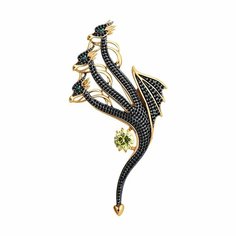 Брошь Diamant online, серебро, 925 проба, золочение, фианит, размер 2.9 см., , зеленый, черный