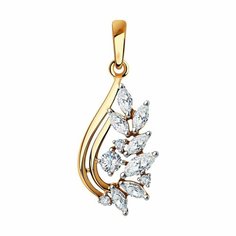 Подвеска Diamant online, красное золото, 585 проба, фианит, размер 2.7 см., прозрачный