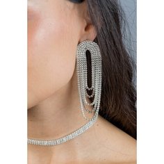 Серьги, искусственный камень, белый, серебряный Бантами