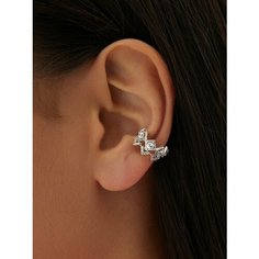 Серьги каффы MIESTILO, серебро, 925 проба, родирование, фианит, , серебристый