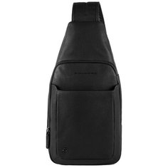 Рюкзак слинг PIQUADRO Black Square, фактура зернистая, гладкая, черный