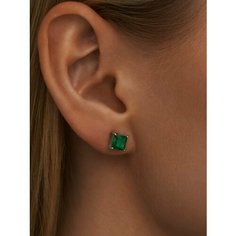 Серьги пусеты MIESTILO, серебро, 925 проба, родирование, кварц, размер 6 мм, длина 0.6 см, , серебристый/зеленый