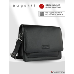 Сумка мессенджер Bugatti, фактура зернистая, черный