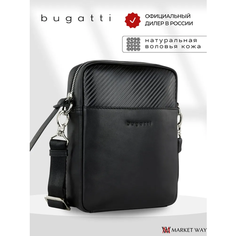Сумка планшет Bugatti, фактура гладкая, тиснение, рельефная, черный