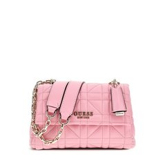 Сумка кросс-боди GUESS, фактура зернистая, стеганая, розовый