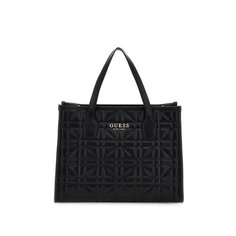 Сумка тоут GUESS, фактура зернистая, стеганая, черный