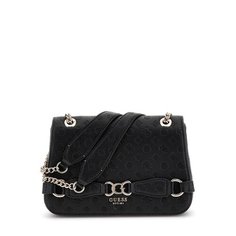 Сумка кросс-боди GUESS, фактура зернистая, тиснение, черный