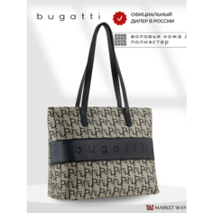 Сумка тоут Bugatti, фактура гладкая, бежево-черный