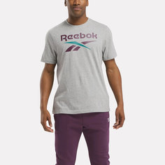 Футболка спортивная Reebok Id Stacked Logo, размер L, grey heather/midnight plum