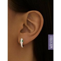 Серьги конго MIESTILO, серебро, 925 проба, родирование, фианит, размер 9 мм, , серый, зеленый, серебристый, белый
