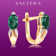 Серьги VALTERA, красное золото, 585 проба, изумруд, бриллиант, длина 1.35 см, , золотой